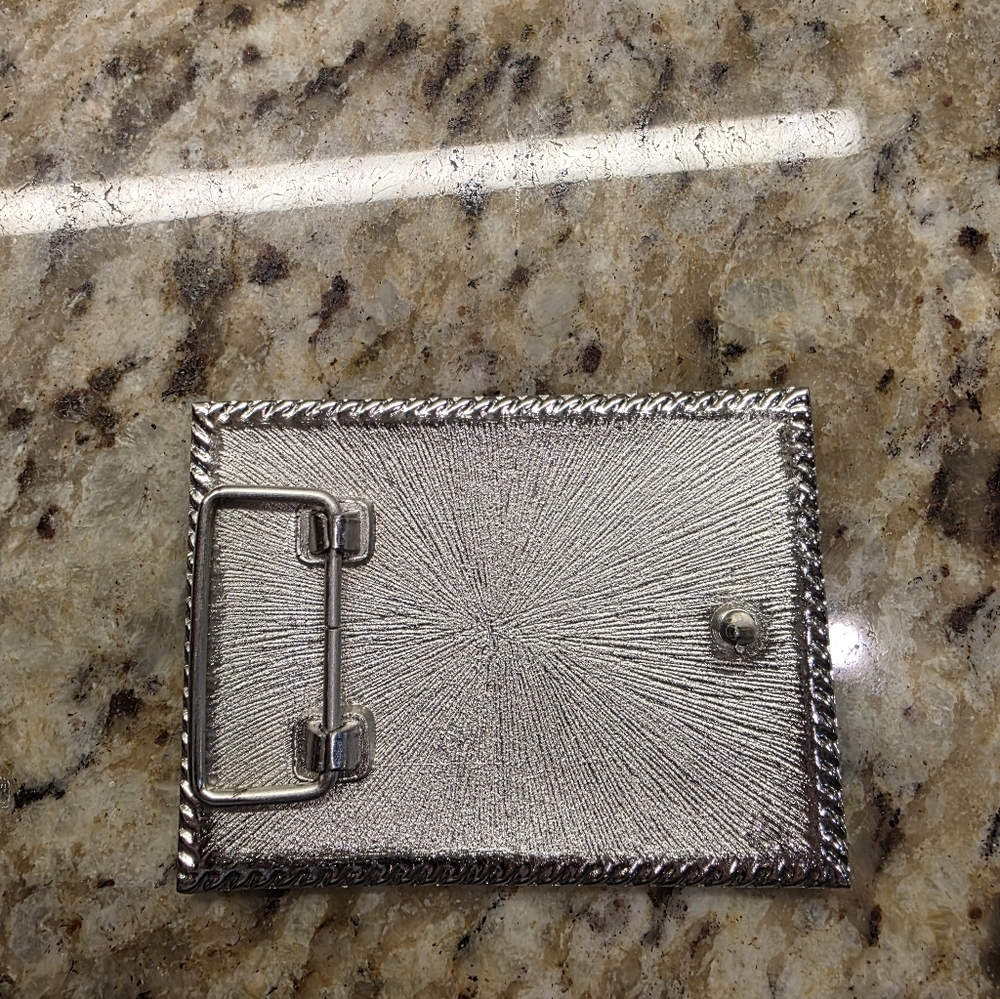 Womens Metal Floral Rectangle Belt Buckle Brown Pink Retro Boho Western Indie - Picture 3 of 5